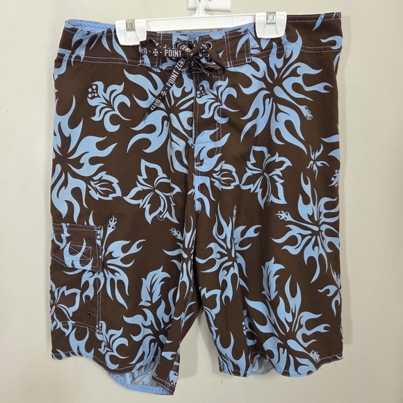 ⭐️Point Zero Brown and Blue Floral Board Shorts Size Med - Picture 1 of 5